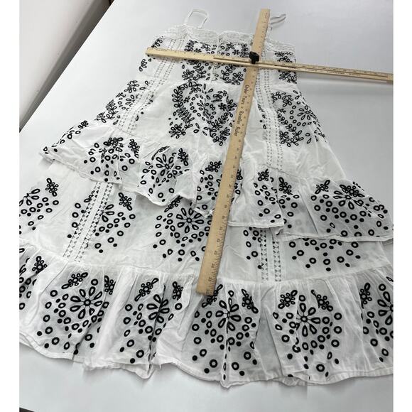Marissa‎ Webb Dress Womens 4 White Black Eyelet Embroidered Midi Ruffle Cotton - Picture 7 of 12